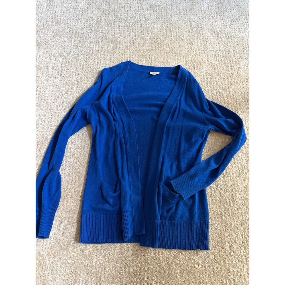 Talbots Womens Royal Blue Cotton Open Front Cardigan Sweater Pockets Small